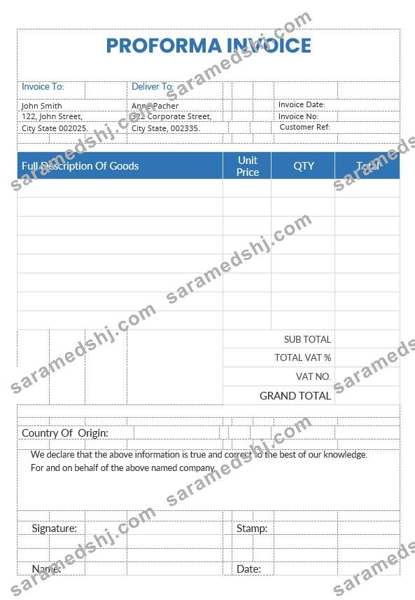 Sample Proforma Invoice Template